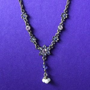 1928 purple and pink dainty necklace and earrings